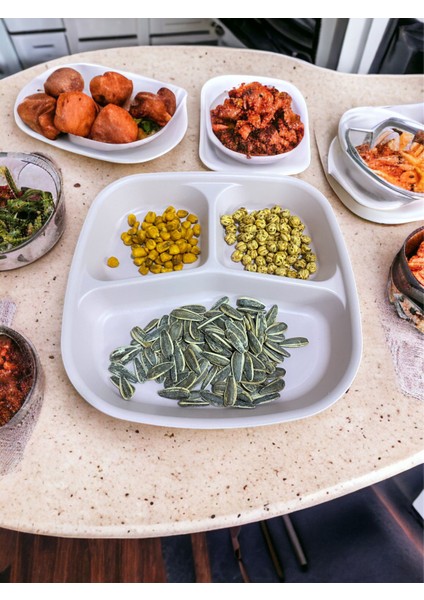 3 Bölmeli Kahvaltı Tabağı Plastik Piknik Kamp Çerez Yemek Servis Tabağı 21,5X23X3,5CM