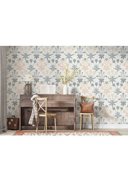 Ky Özel Pastel Renkli Yapraklar Çiçekler Duvar KAĞIDI-5643