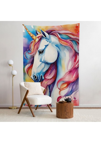 Sevimli Renkli Unicorn Duvar ÖRTÜSÜ-7919