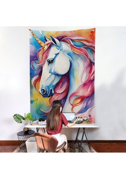 Sevimli Renkli Unicorn Duvar ÖRTÜSÜ-7919