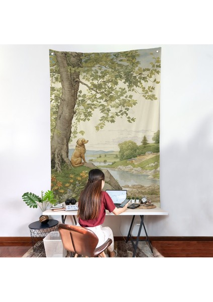 Manzarayı Izleyen Yalnız Köpek Duvar ÖRTÜSÜ-7525