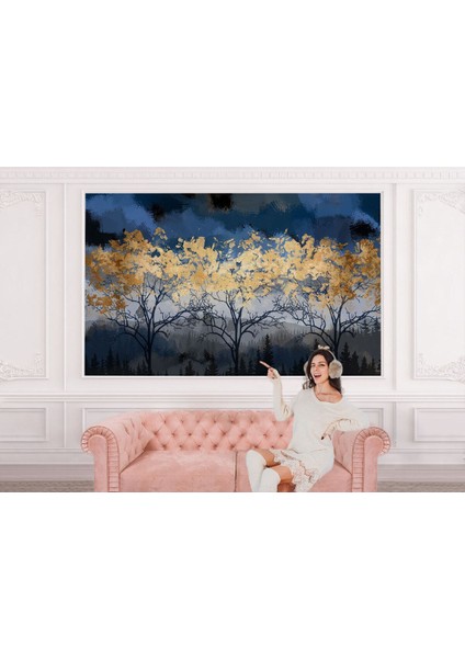 Geceyarısı Orman Manzarazı Yağlıboya Görünüm Dekoratif Duvar KAĞIDI-3722 modelleri