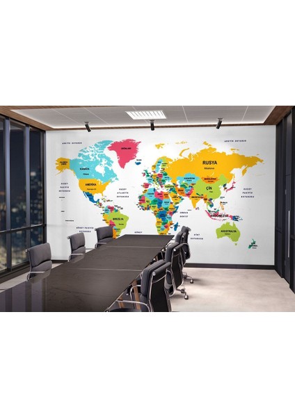 Türkçe Dünya Haritası Dekoratif Duvar Kağıdı Ülke ve Başkentli Duvar KAĞIDI-1542 fiyatları