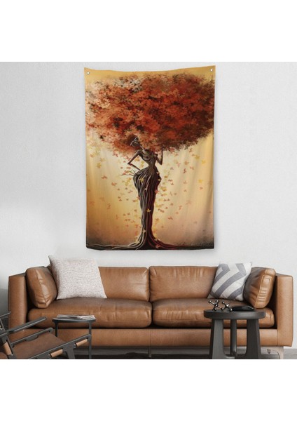 Yaprak Saçlı Afrikalı Ağaç Kadın Duvar Örtüsü - HALISI-6313