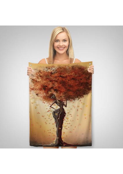 Yaprak Saçlı Afrikalı Ağaç Kadın Duvar Örtüsü - HALISI-6313 fiyatları
