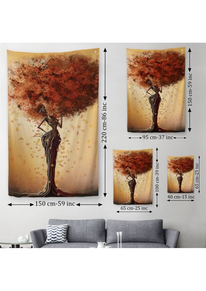 Yaprak Saçlı Afrikalı Ağaç Kadın Duvar Örtüsü - HALISI-6313 modelleri