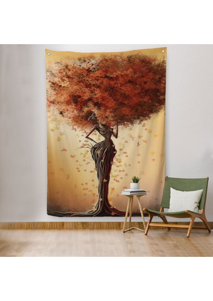 Yaprak Saçlı Afrikalı Ağaç Kadın Duvar Örtüsü - HALISI-6313