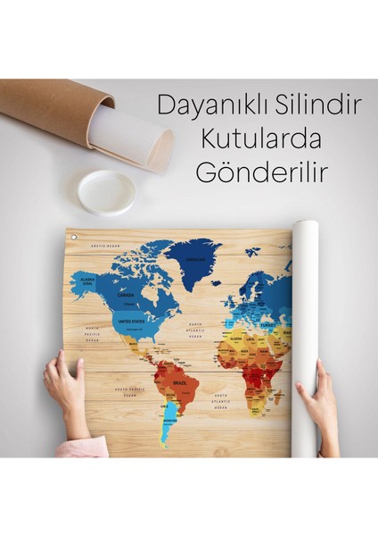 Ahşap Görünümlü Eğitici Detaylı Atlası Dekoratif Dünya Haritası Duvar Örtüsü-Halısı 3856 indirimleri