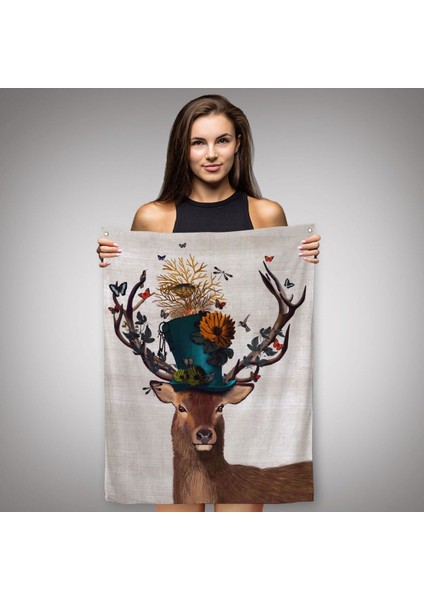 Sürreal Şapkalı Geyik Dekoratif Duvar ÖRTÜSÜ-HALISI-6468 fiyatları