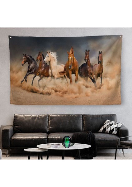 Koşan Atlar Dekoratif Kanvas Duvar Örtüsü-Halısı 1126