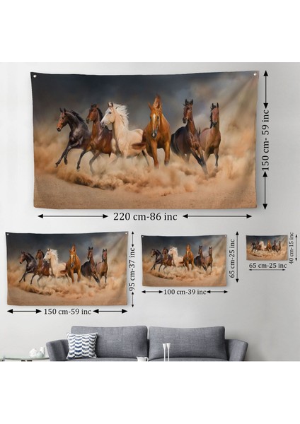 Koşan Atlar Dekoratif Kanvas Duvar Örtüsü-Halısı 1126 modelleri