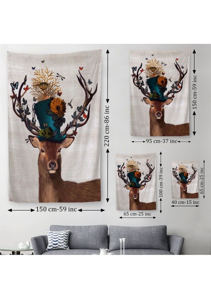 Sürreal Şapkalı Geyik Dekoratif Duvar ÖRTÜSÜ-HALISI-6468 modelleri