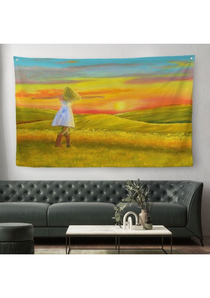 Elbiseli Kız ve Yaz Manzarası Duvar ÖRTÜSÜ-HALISI-6569