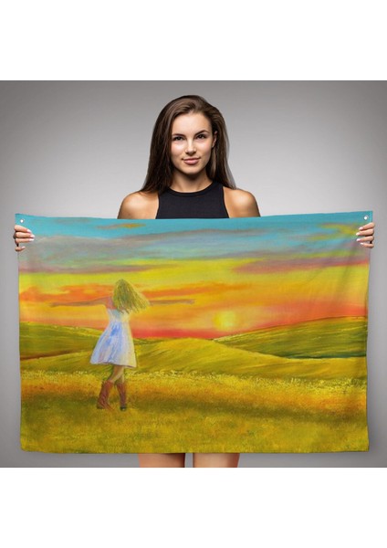 Elbiseli Kız ve Yaz Manzarası Duvar ÖRTÜSÜ-HALISI-6569 fiyatları