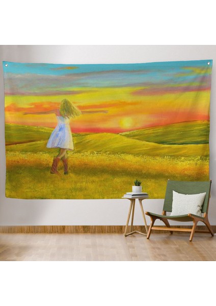 Elbiseli Kız ve Yaz Manzarası Duvar ÖRTÜSÜ-HALISI-6569