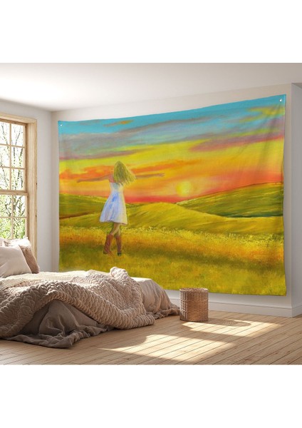Elbiseli Kız ve Yaz Manzarası Duvar ÖRTÜSÜ-HALISI-6569