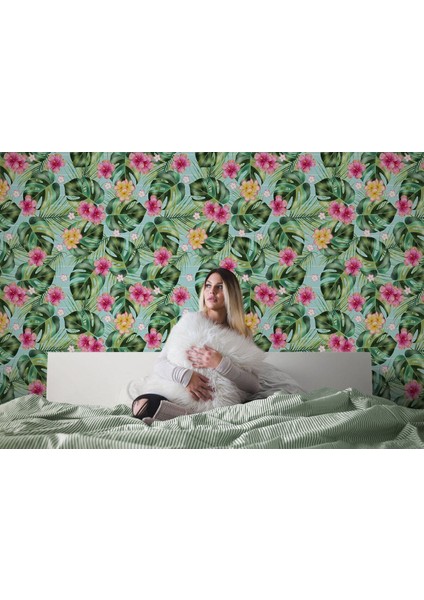 Yb Tropikal Çiçekli Ağaç Yaprakları Duvar KAĞIDI-5567 fırsatları