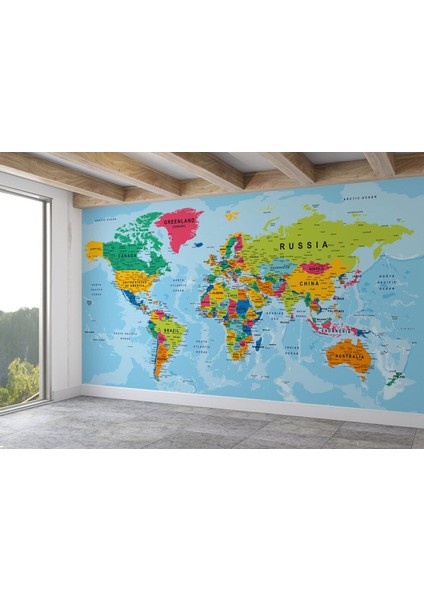Renkli Dünya Haritası Duvar Kağıdı Detaylı Ülke ve Başkentli İNGILIZCE-2173 fiyatları