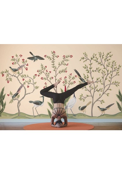 Kuşburnu Ağacı ve Kuşlar Desenli Dekoratif Duvar KAĞIDI-5619 fırsatları