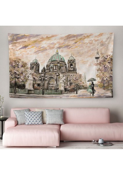 Berlin Sephora Katedrali Yağlıboya Görünüm Dekoratif Kanvas Duvar ÖRTÜSÜ-HALISI-3501