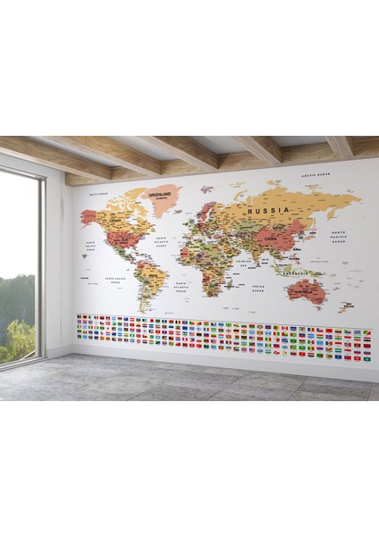 Hg Bayraklı Dünya Haritası Duvar Kağıdı Ingilizce Eğitici ve DETAYLI-2788 fiyatları