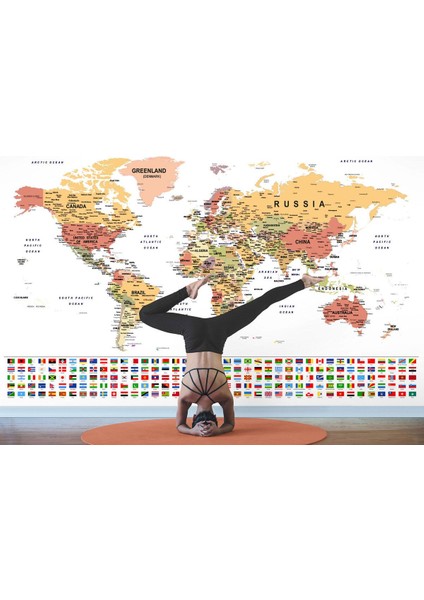 Hg Bayraklı Dünya Haritası Duvar Kağıdı Ingilizce Eğitici ve DETAYLI-2788 modelleri