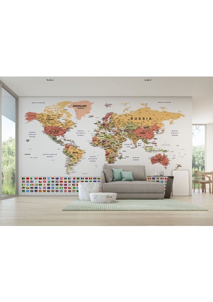 Hg Bayraklı Dünya Haritası Duvar Kağıdı Ingilizce Eğitici ve DETAYLI-2788 fırsatları
