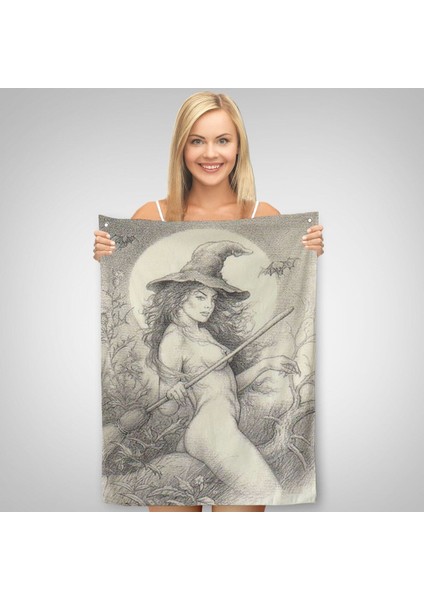 Şabat'a Cadı Uçuşu, Vintage Cadılar Bayramı, Wiccan Tuhaflıkları Duvar Örtüsü - HALISI-5284 fiyatları