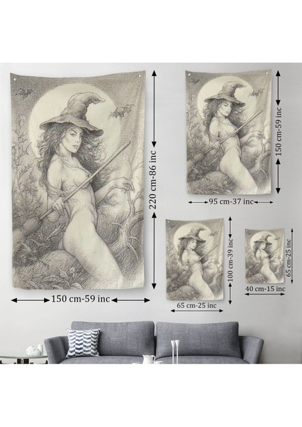 Şabat'a Cadı Uçuşu, Vintage Cadılar Bayramı, Wiccan Tuhaflıkları Duvar Örtüsü - HALISI-5284 modelleri