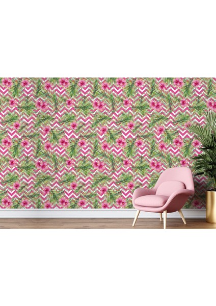 Tropikal Çiçekli Ağaç Yaprakları Duvar KAĞIDI-5572