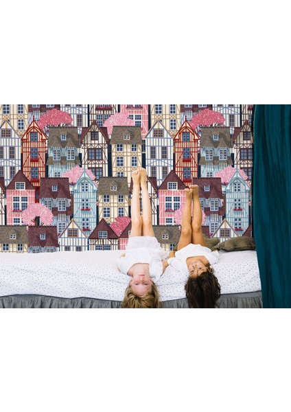 Renkli Evler Şehir Manzarası Duvar KAĞIDI-5711