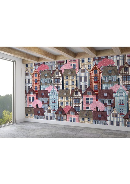 Renkli Evler Şehir Manzarası Duvar KAĞIDI-5711 fiyatları