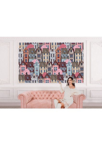 Renkli Evler Şehir Manzarası Duvar KAĞIDI-5711 modelleri