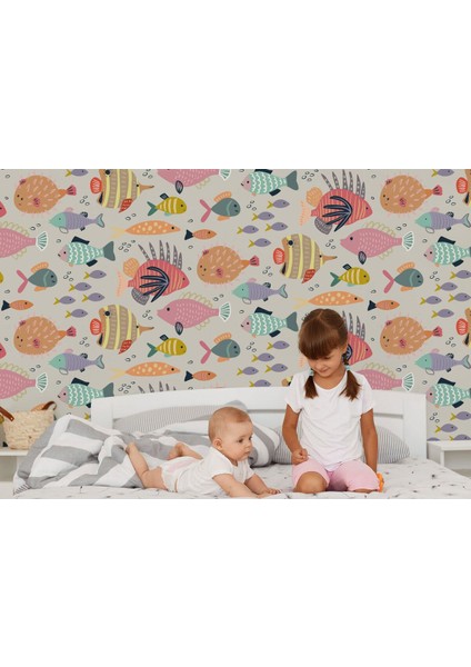 Renkli Balıklar Duvar KAĞIDI-5731 fırsatları
