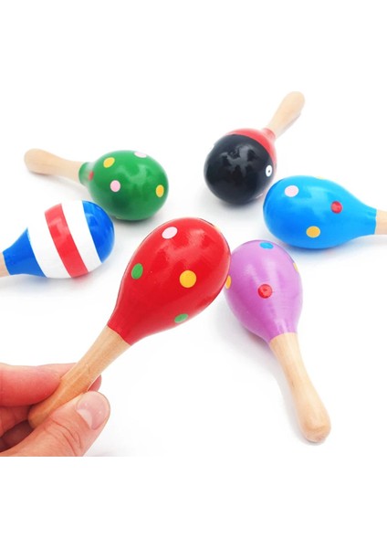 2 Adet Tamamen Ahşap Renkli Marakas Seti Çocuk Oyuncak Çıngırak