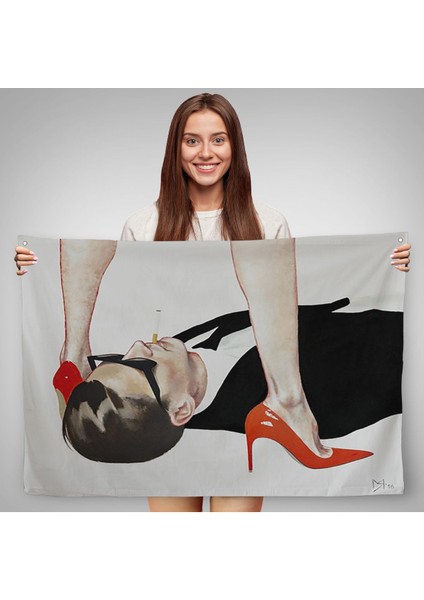 Uzun Bacaklı Kadının Altındaki Adam Duvar ÖRTÜSÜ-7199