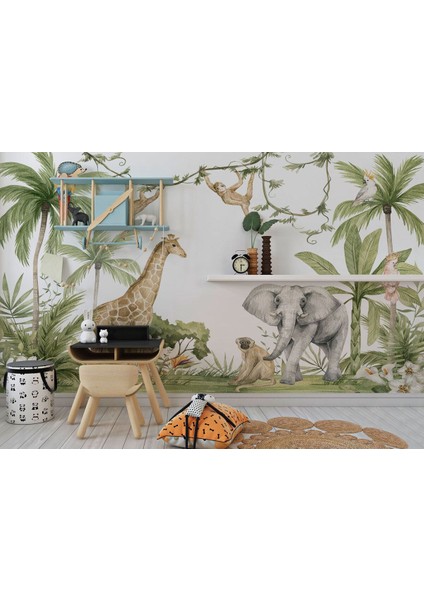 Sevimli Hayvanlar Desenli Duvar Kağıdı Kreş Okul POSTERI-5637