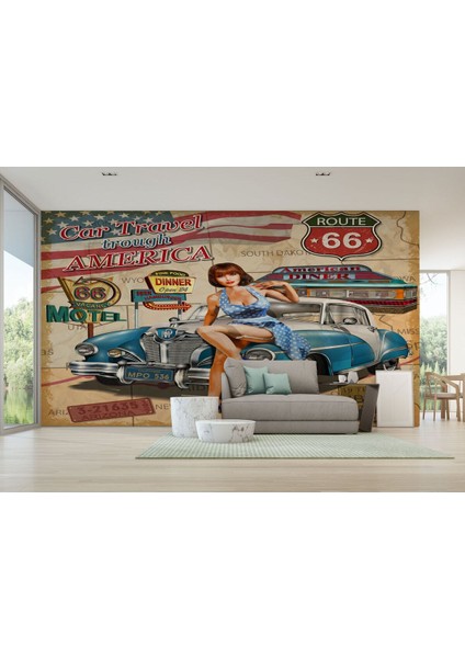 Lv Araba Üstünde Oturan Kadın Duvar KAĞIDI-5512