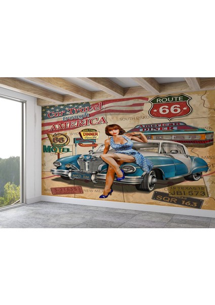 Lv Araba Üstünde Oturan Kadın Duvar KAĞIDI-5512 fiyatları