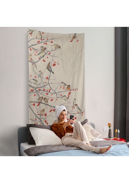 Kuşburnu Ağacındaki Kuşlar Duvar ÖRTÜSÜ-8042 fiyatları