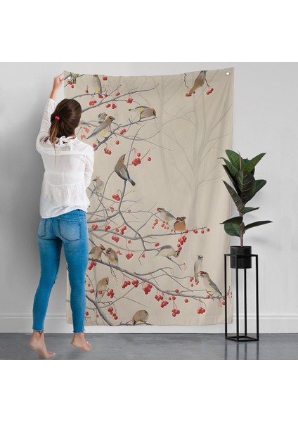 Kuşburnu Ağacındaki Kuşlar Duvar ÖRTÜSÜ-8042 modelleri