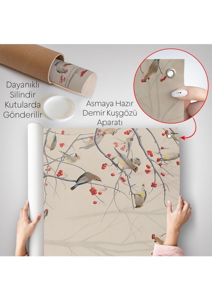 Kuşburnu Ağacındaki Kuşlar Duvar ÖRTÜSÜ-8042 indirimleri