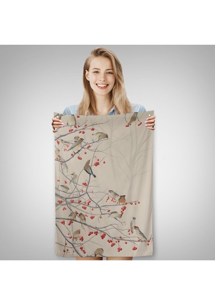 Kuşburnu Ağacındaki Kuşlar Duvar ÖRTÜSÜ-8042