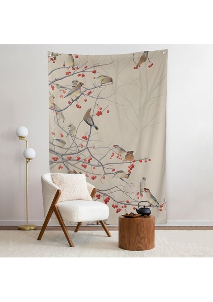 Kuşburnu Ağacındaki Kuşlar Duvar ÖRTÜSÜ-8042