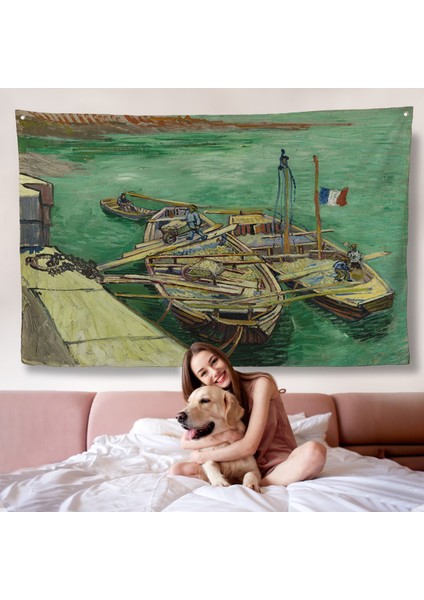 Vincent Van Gogh - Kum Mavnalarını Boşaltan Adamlarla Rıhtım Duvar ÖRTÜSÜ-7185