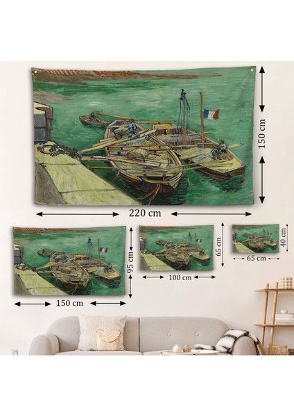 Vincent Van Gogh - Kum Mavnalarını Boşaltan Adamlarla Rıhtım Duvar ÖRTÜSÜ-7185 fırsatları