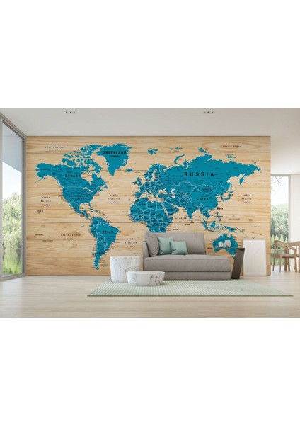 Ingilizce Dünya Haritası Duvar Kağıdı Ahşap Görünümlü Detaylı -1789 fırsatları