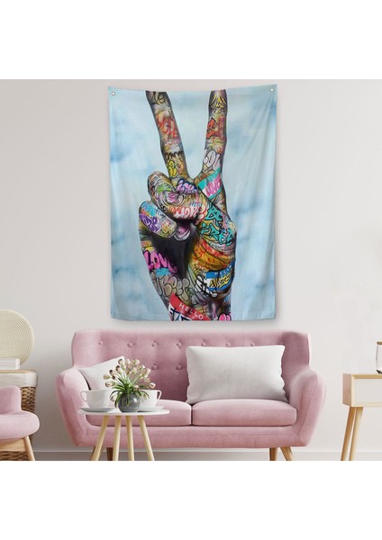Graffiti Zafer Işareti Bansky Duvar Örtüsü Halısı Graffiti Sokak Sanatı 5308