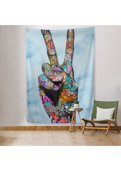 Graffiti Zafer Işareti Bansky Duvar Örtüsü Halısı Graffiti Sokak Sanatı 5308