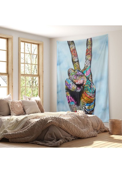 Graffiti Zafer Işareti Bansky Duvar Örtüsü Halısı Graffiti Sokak Sanatı 5308